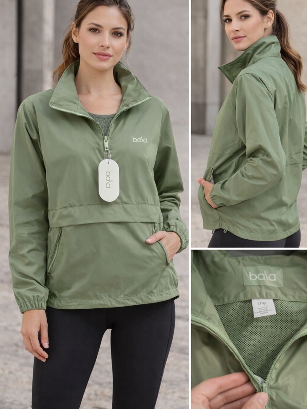 Bala Olive Green Half-Zip Utility Jacket